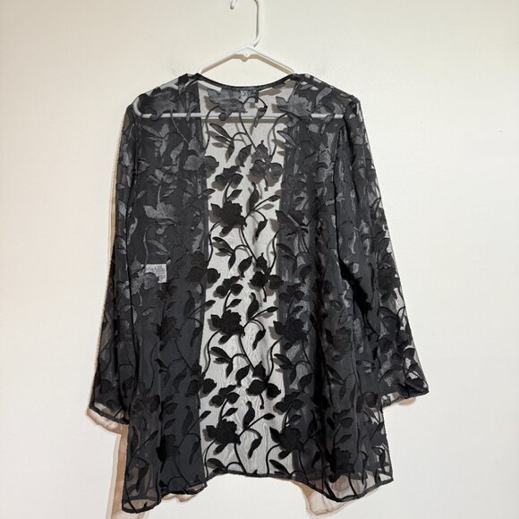 Vintage Onyx Nite by Wendye Chaitin sheer floral open-front cardigan in black - Picture 6 of 6
